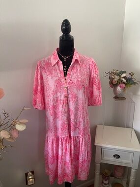 Lilly Pulitzer Bright Pink Toile Button-Front Dress
